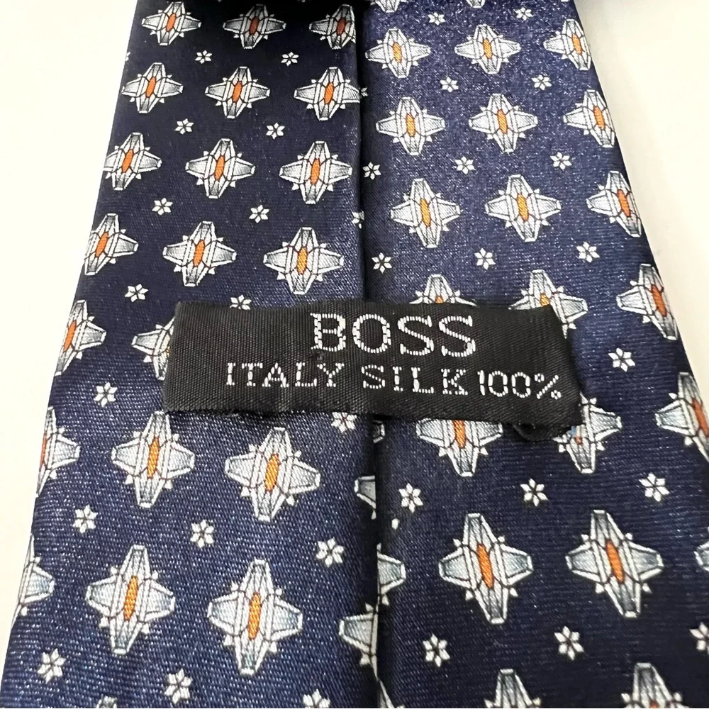 HUGO BOSS Men's 100% Silk Necktie - Navy Blue Silk Tie